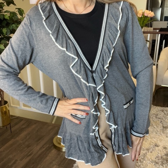 Grege Sweaters - Grege Paris Ruffled Hem Long Sleeve Knit Cardigan V Neck Sweater Evening PartyXL